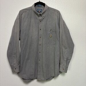 VTG Chaps‎ Ralph Lauren Gray Heavy Cotton Button Up Shirt L Crest Logo